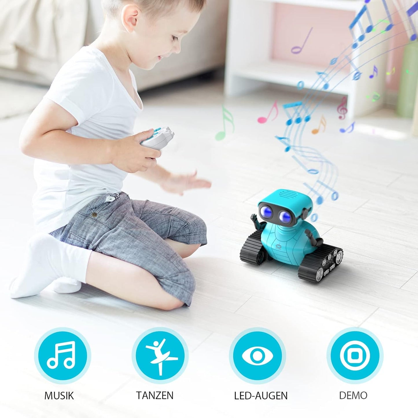 ALLCELE Roboter Kinder Spielzeug, Wiederaufladbares Ferngesteuertes, mit LED-Augen Musik und Interessanten Geräuschen für ab 3 4 5 6 7 8 Jahre Jungen und Mädchen Geschenk -Blue