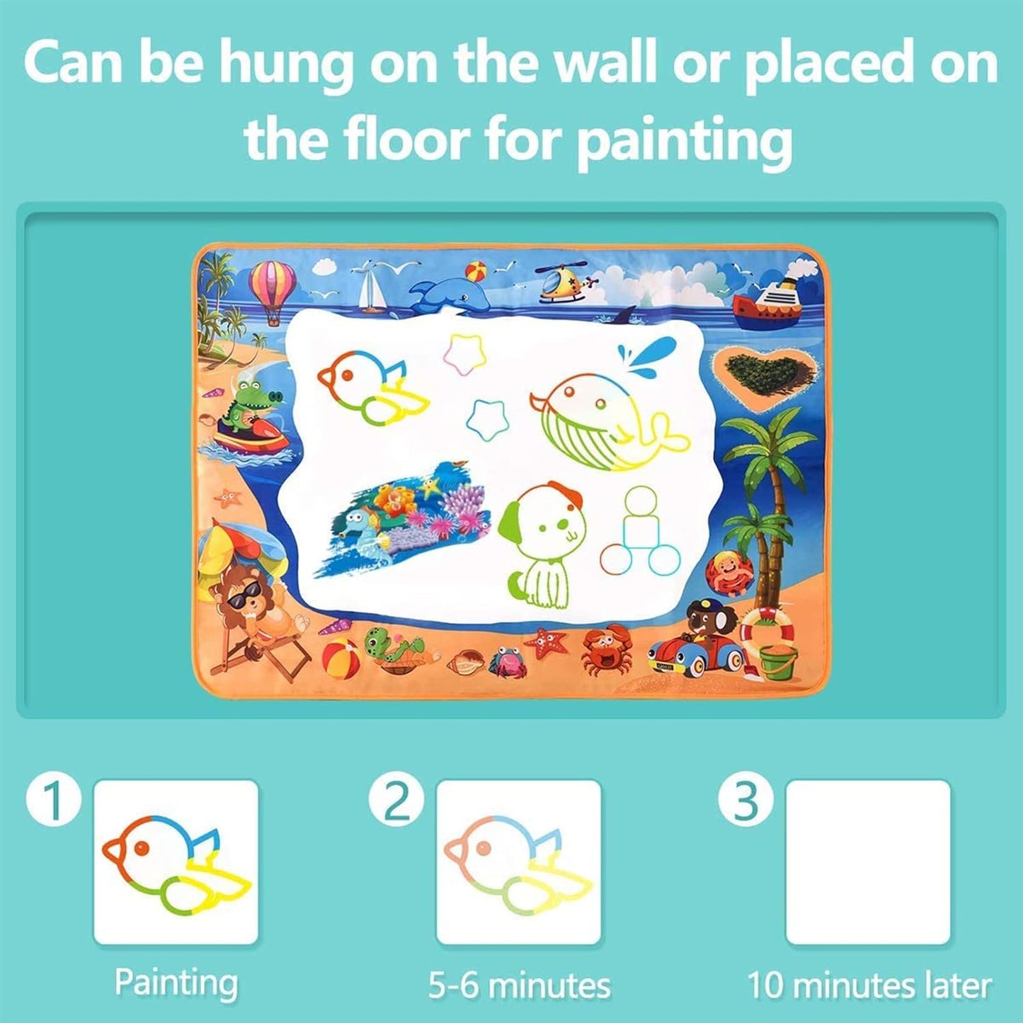 ALLCELE Aqua Wasser Doodle Matte ab 1 2 3 4 5 6 Jahre alt Junge Mädchen, Magic Doodle Malmatte 100 * 70cm XL Drawing Painting Matte für Kinder Baby Toddler