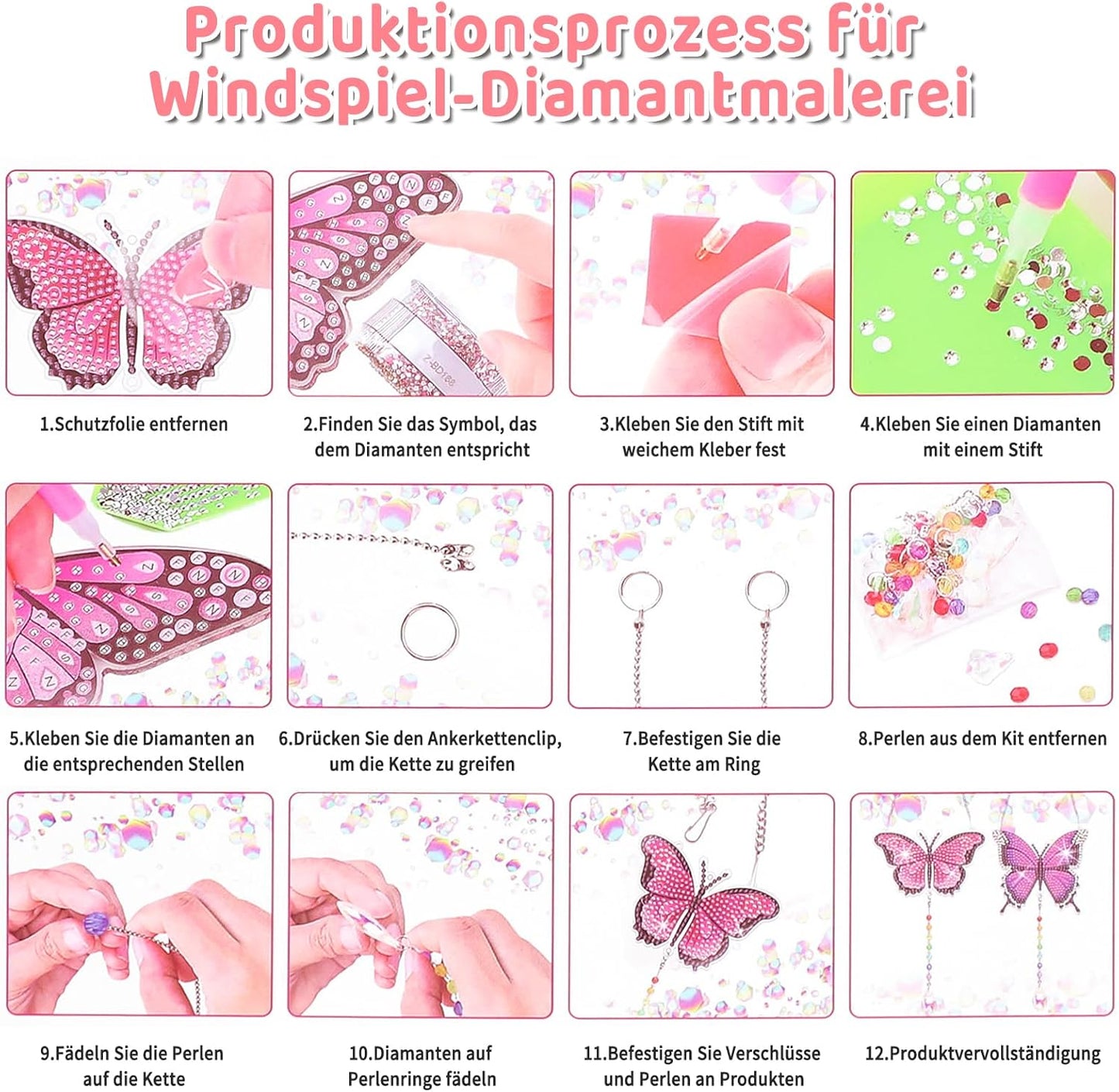Diamond Painting Kinder Bastelset Geschenk, Diamond Painting Anhänger für Mädchen 5 6 7 8 9 10 11 12 Jahre, Sonnenfänger Bastelsets Kristalle zum Aufhängen, Bastelset Kinder 5-12 Jahre