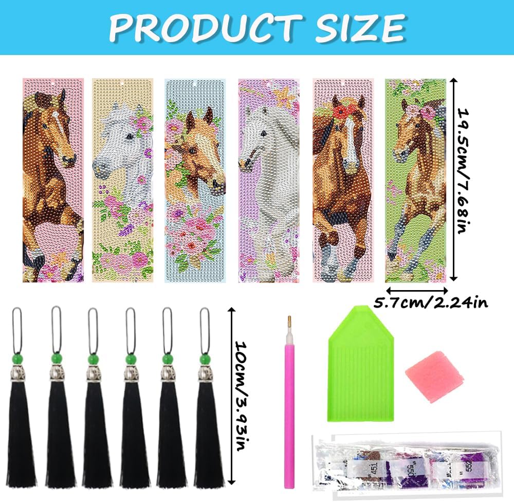 6 Stück Lesezeichen Pferd, Diamond Painting Pferd Diamond Painting Lesezeichen Diamond Painting Pferde Kinder, Diamond Painting Lesezeichen Pferd Geschenke 5D Diamond Painting Kinder Pferd