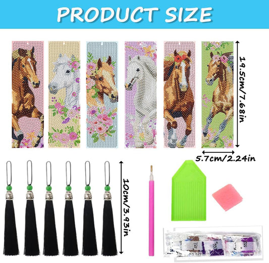 6 Stück Lesezeichen Pferd, Diamond Painting Pferd Diamond Painting Lesezeichen Diamond Painting Pferde Kinder, Diamond Painting Lesezeichen Pferd Geschenke 5D Diamond Painting Kinder Pferd