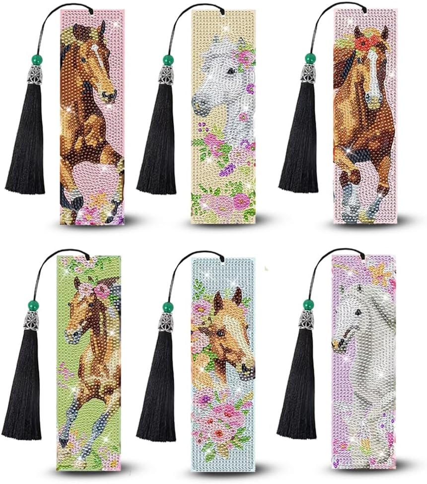 6 Stück Lesezeichen Pferd, Diamond Painting Pferd Diamond Painting Lesezeichen Diamond Painting Pferde Kinder, Diamond Painting Lesezeichen Pferd Geschenke 5D Diamond Painting Kinder Pferd