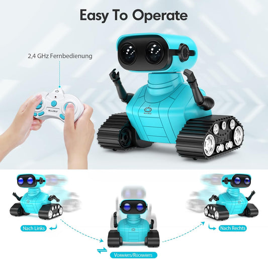 ALLCELE Roboter Kinder Spielzeug, Wiederaufladbares Ferngesteuertes, mit LED-Augen Musik und Interessanten Geräuschen für ab 3 4 5 6 7 8 Jahre Jungen und Mädchen Geschenk -Blue