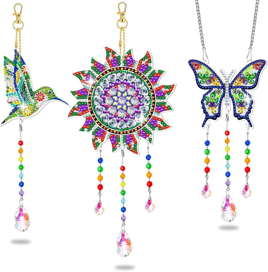 Diamond Painting Kinder Bastelset Geschenk, Diamond Painting Anhänger für Mädchen 5 6 7 8 9 10 11 12 Jahre, Sonnenfänger Bastelsets Kristalle zum Aufhängen, Bastelset Kinder 5-12 Jahre