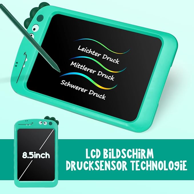 ALLCELE LCD Schreibtafel Kinder Spielzeug ab 2 3 4 5 6 Jahre alt Junge Mädchen, 8,5 Zoll Bildschirm LCD Zaubertafel Maltafel Dinosaurier Spielzeug, Weihnachten Geburtstags Geschenke (Grün)