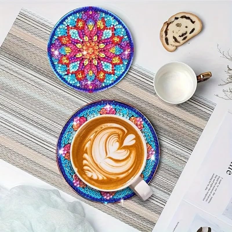 8 Stück Diamond Painting Untersetzer, Diamant Malerei Untersetzer mit Halter, untersetzer gläser, mit Diamanten und Montagewerkzeuge fur Tassen,Vasen, Kerzen Dekoratio