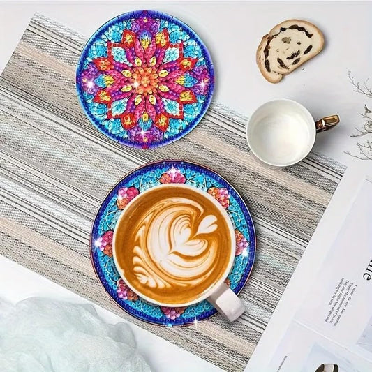 8 Stück Diamond Painting Untersetzer, Diamant Malerei Untersetzer mit Halter, untersetzer gläser, mit Diamanten und Montagewerkzeuge fur Tassen,Vasen, Kerzen Dekoratio