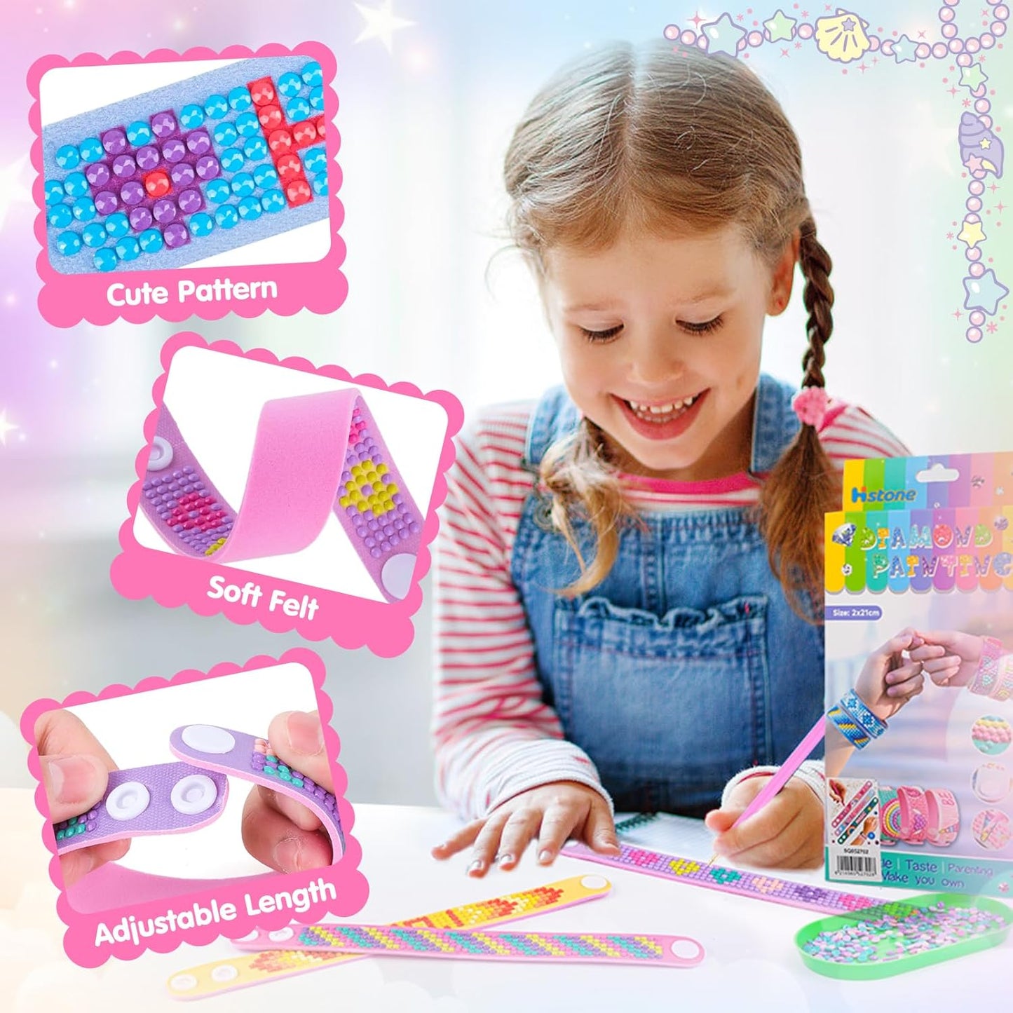 9 Stück Diamond Painting Kinder Armbänder, Geschenk Mädchen 6 7 8 9 10 Jahre, Diamant Kunst Armband Set, Armbänder Selber Machen Einhorn, DIY Diamond Painting Bastelset Kinder ab 6 Jahr(B)