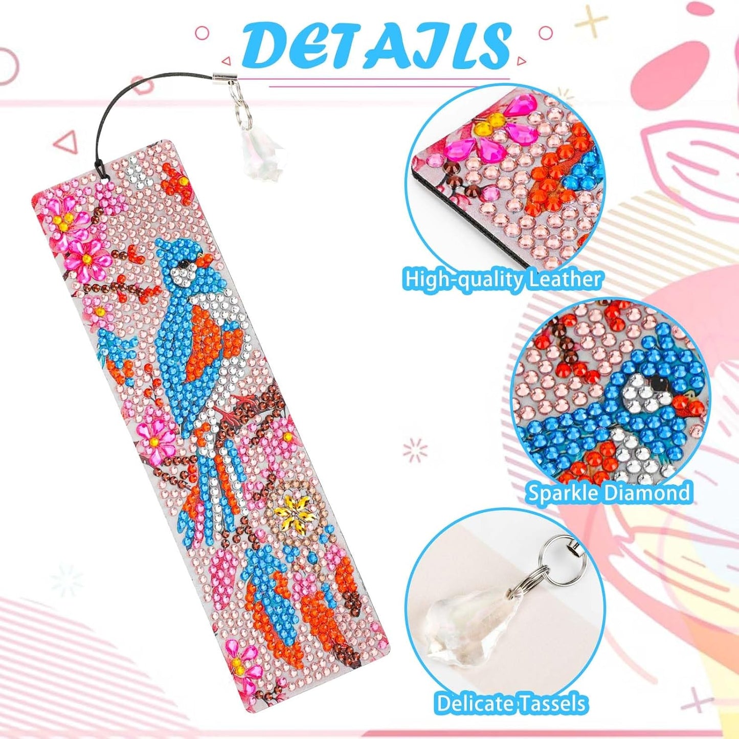 4 Stück Blumen Vögel Diamant Malerei Lesezeichen Kits,5D Diamant Painting Bookmark mit Quasten,DIY Traumfänger Buchmarken für Kunsthandwerk Geschenk