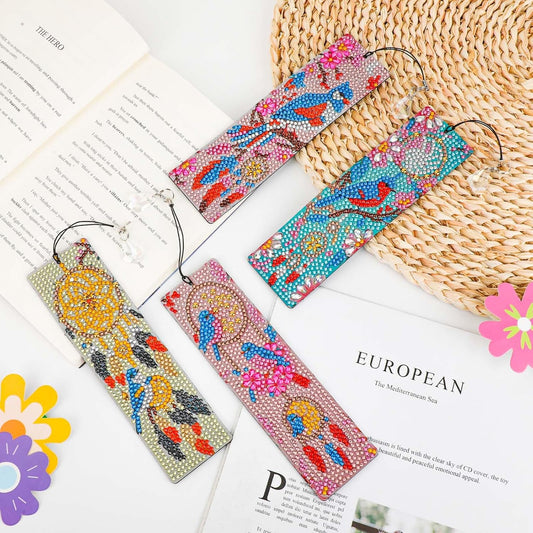4 Stück Blumen Vögel Diamant Malerei Lesezeichen Kits,5D Diamant Painting Bookmark mit Quasten,DIY Traumfänger Buchmarken für Kunsthandwerk Geschenk