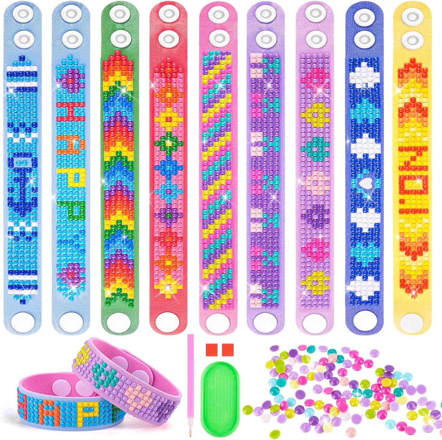 9 Stück Diamond Painting Kinder Armbänder, Geschenk Mädchen 6 7 8 9 10 Jahre, Diamant Kunst Armband Set, Armbänder Selber Machen Einhorn, DIY Diamond Painting Bastelset Kinder ab 6 Jahr(B)