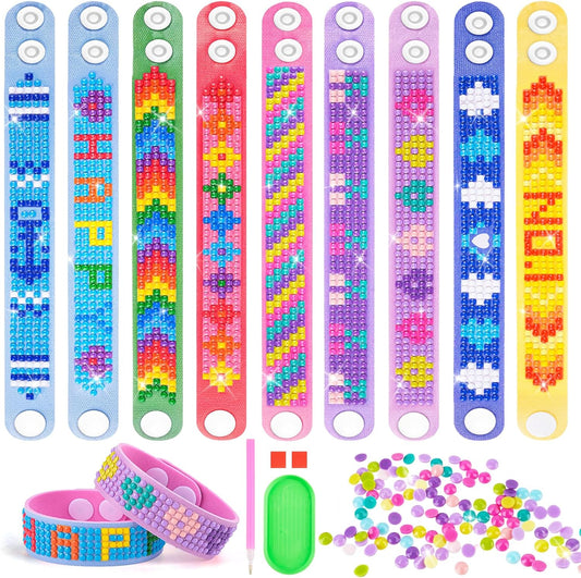 9 Stück Diamond Painting Kinder Armbänder, Geschenk Mädchen 6 7 8 9 10 Jahre, Diamant Kunst Armband Set, Armbänder Selber Machen Einhorn, DIY Diamond Painting Bastelset Kinder ab 6 Jahr(B)